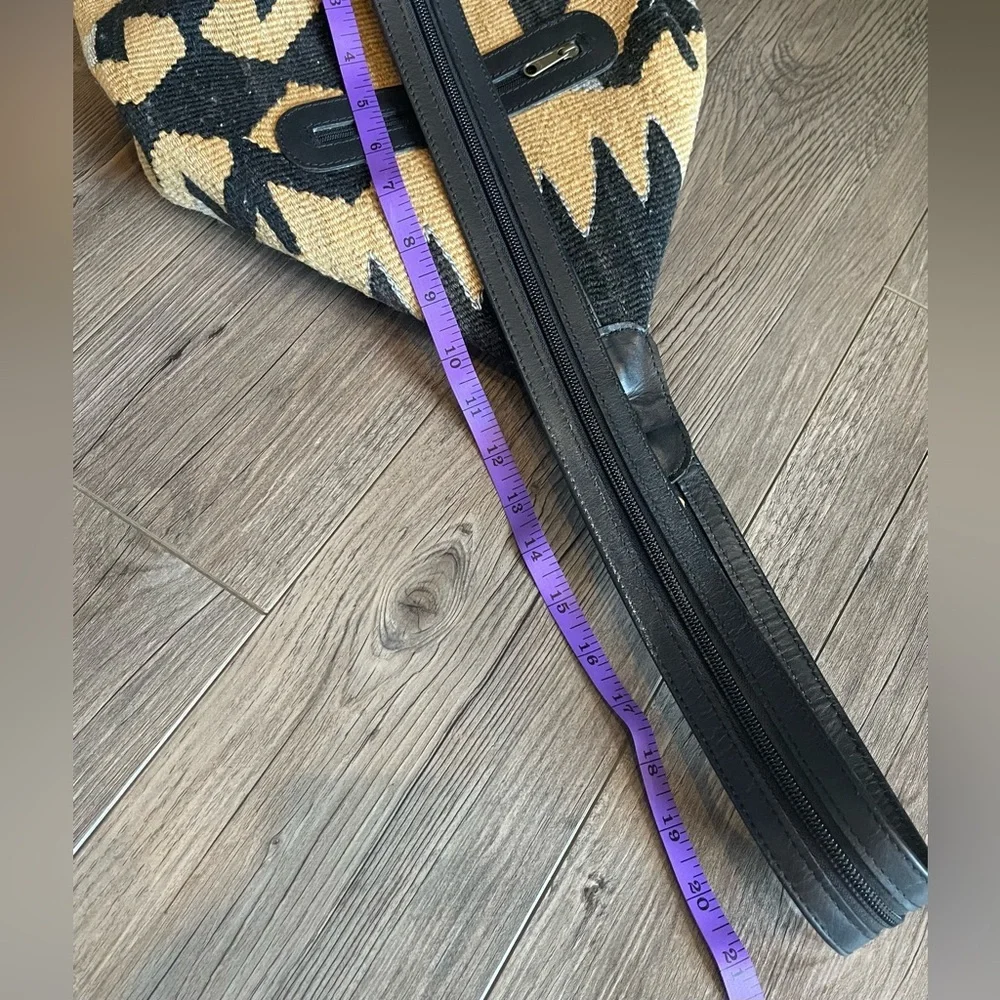 Kilim Black and Tan Tapestry Small Backpack with Black Leather Trim - Picture 11 of 16